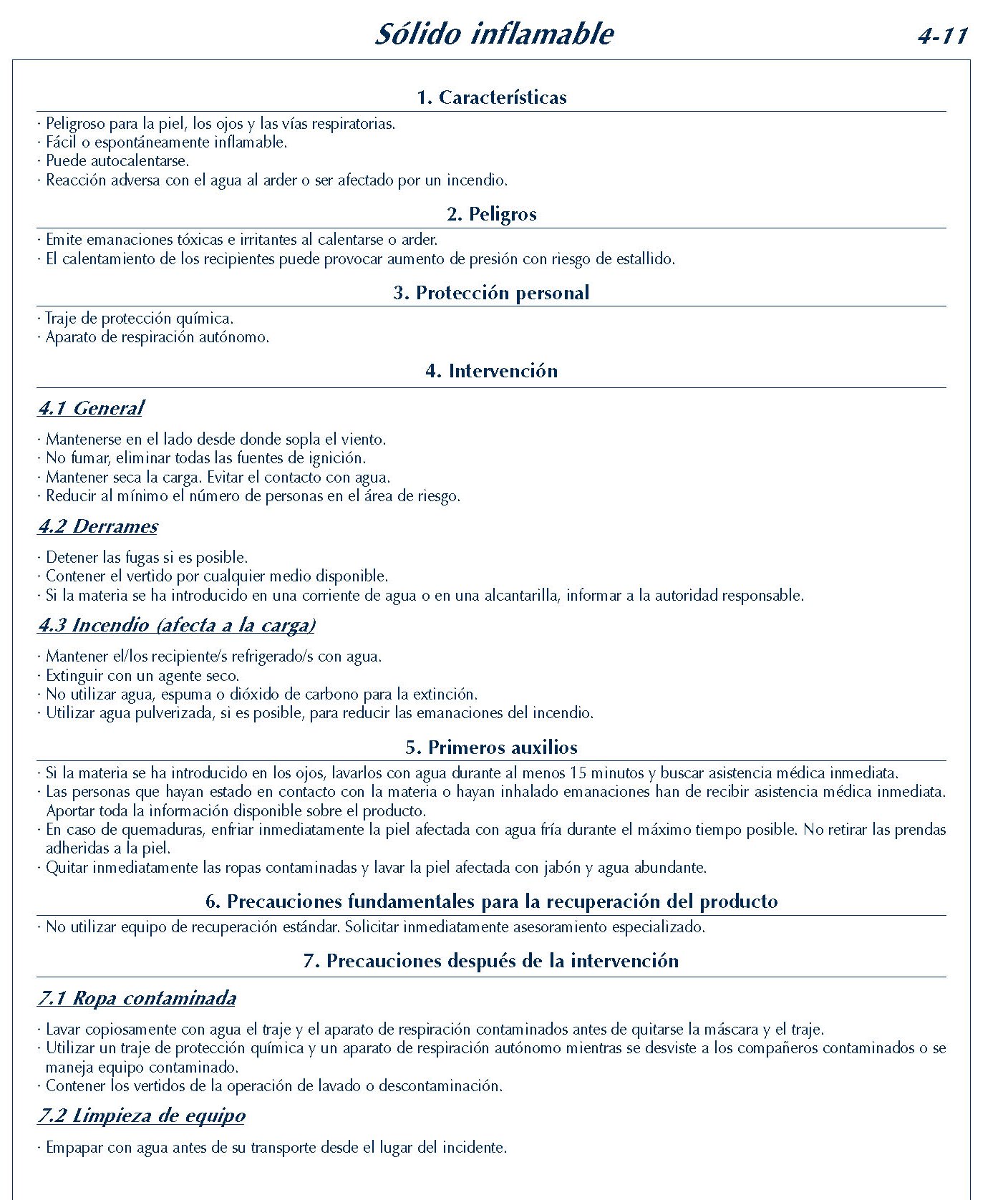 195  FICHA 4-11 SOLIDO INFLAMABLE FICHAS EMERGENCIA